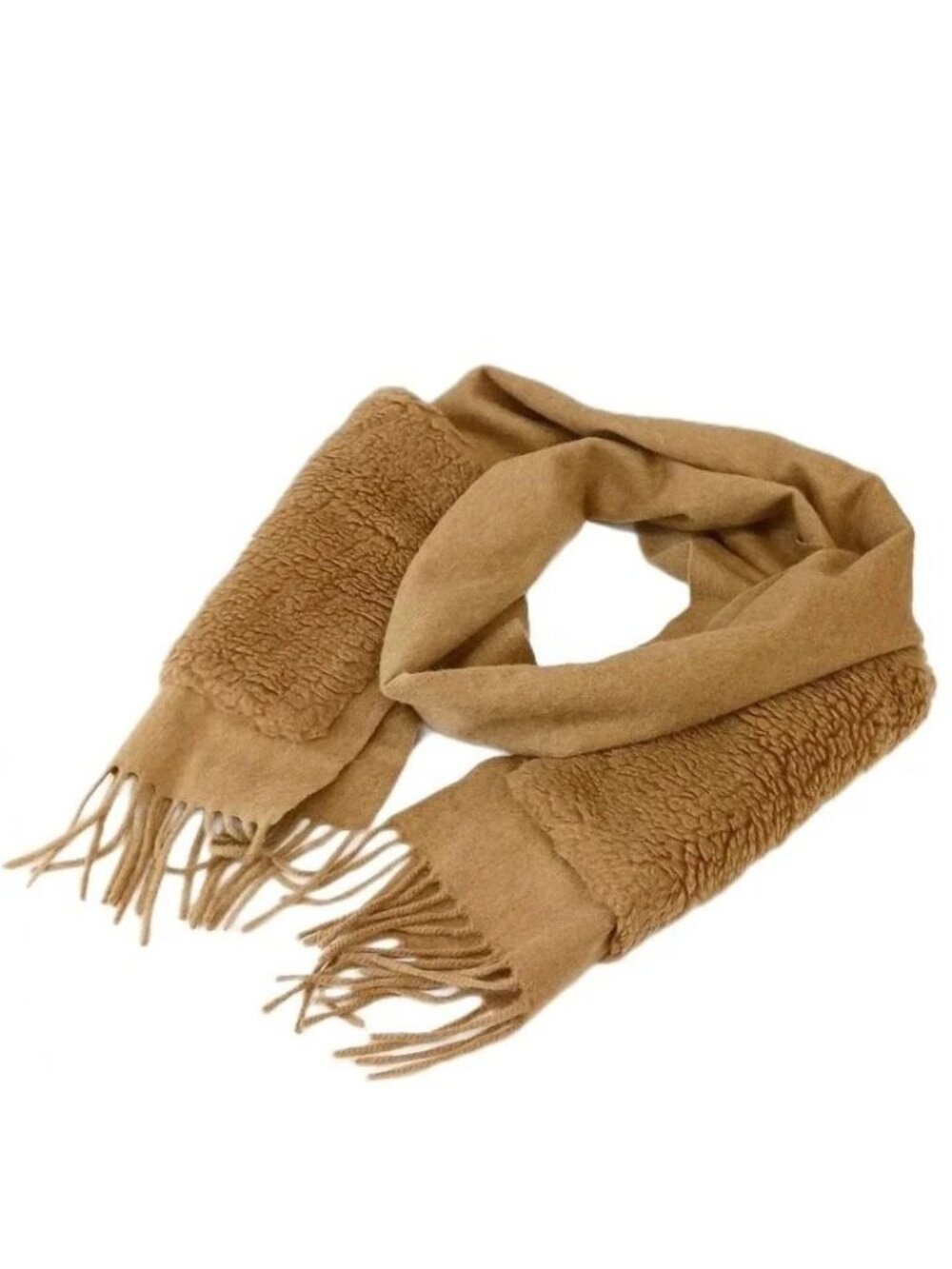 Max Mara Teddy Bear Shawl Scarf with Fringe Pocket Brown